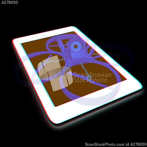 Image of Control quadcopters a phone. 3d render. Anaglyph. View with red/