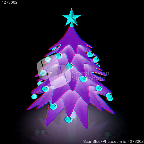 Image of Christmas tree. 3d illustration. Anaglyph. View with red/cyan gl