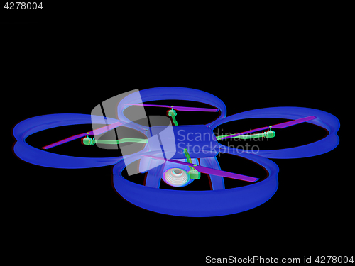 Image of Drone, quadrocopter, with photo camera flying. 3d render. Anagly