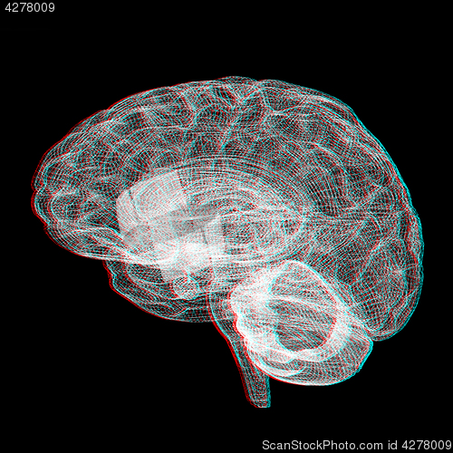 Image of Creative concept of the human brain. Anaglyph. View with red/cya