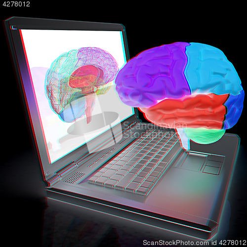 Image of creative three-dimensional model of real human brain and scan on