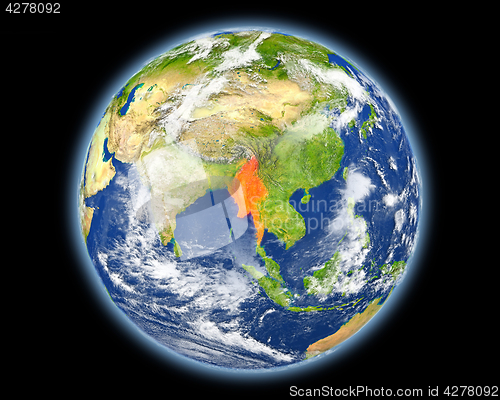 Image of Myanmar in red from space