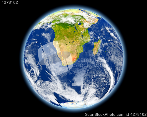 Image of Lesotho in red from space