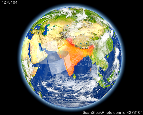 Image of India in red from space