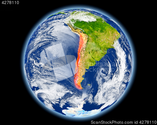 Image of Chile in red from space