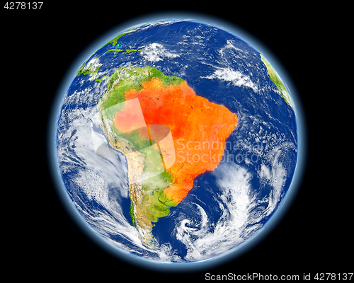 Image of Brazil in red from space