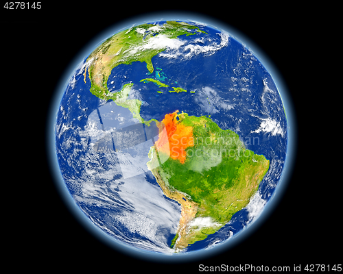 Image of Colombia in red from space