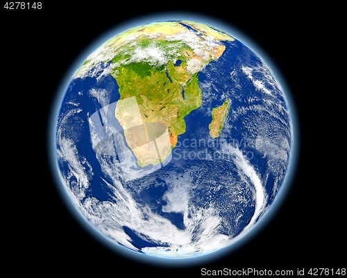 Image of Swaziland in red from space
