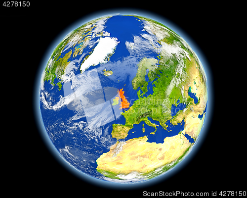 Image of United Kingdom in red from space