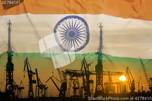 Image of Industrial concept with India flag at sunset