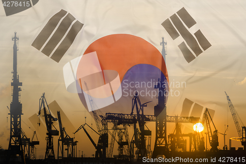 Image of Industrial concept with South Korea flag at sunset