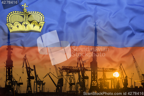 Image of Industrial concept with Liechtenstein\r flag at sunset