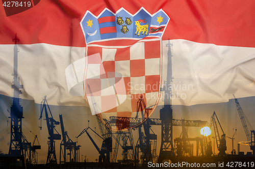 Image of Industrial concept with Croatia flag at sunset