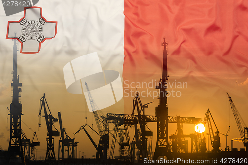 Image of Industrial concept with Malaysia\r\r flag at sunset