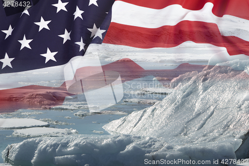 Image of Melting glaciers with USA flag