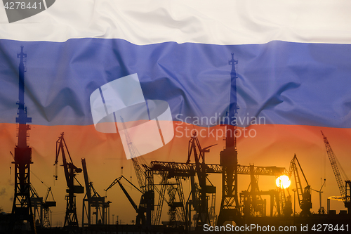 Image of Industrial concept with Russia flag at sunset