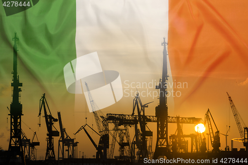 Image of Industrial concept with Ireland flag at sunset