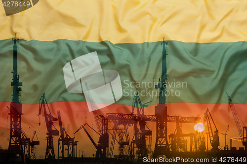 Image of Industrial concept with Lithuania\r flag at sunset