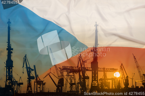 Image of Industrial concept with Czech Republic flag at sunset