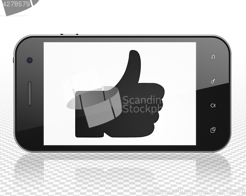 Image of Social media concept: Smartphone with Thumb Up on display