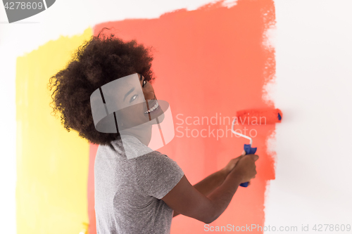 Image of black woman painting wall