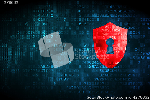 Image of Safety concept: Shield With Keyhole on digital background