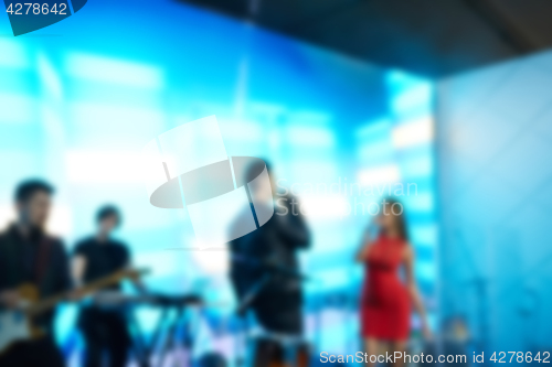 Image of Abstract blurred people in press conference event, business concept.