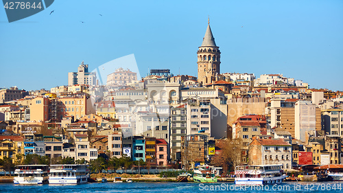 Image of Beyoglu district historic architecture and Galata tower medieval landmark in Istanbul, Turkey