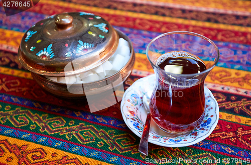 Image of Black Turkish tea in traditional glass