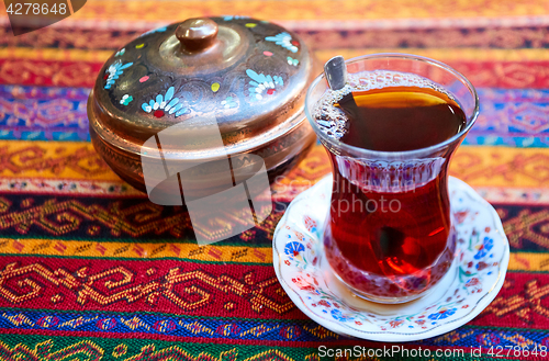Image of Black Turkish tea in traditional glass