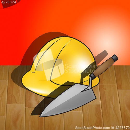 Image of House Builders Hat Represents Real Estate 3d Illustration