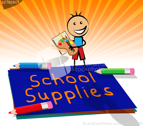 Image of School Supplies Displays Stationery Materials 3d Illustration