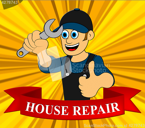 Image of House Repair Man Displays Fixing House 3d Illustration