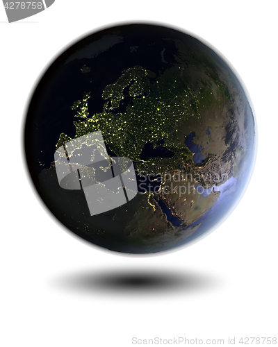 Image of Europe on night globe