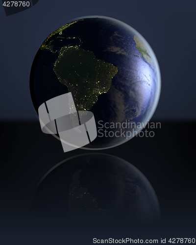 Image of South America  on dark globe