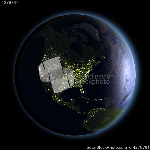 Image of North America from space at night