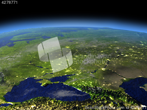 Image of Evening above Caucasus region from space