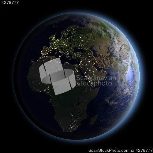 Image of EMEA region from space at night