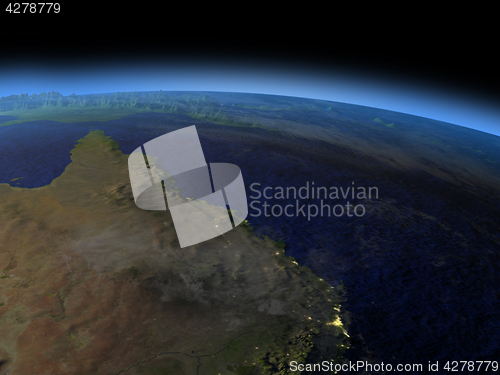 Image of Great Reef Barrier from space in evening