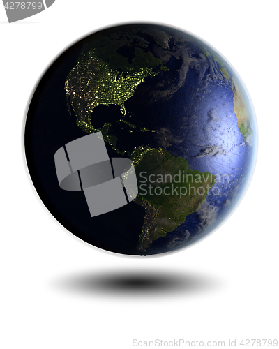 Image of Americas on night globe
