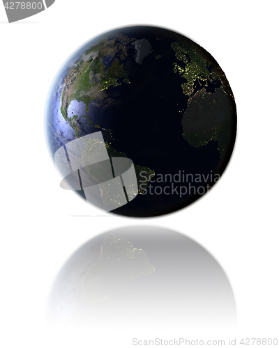 Image of Northern Hemisphere on globe at night