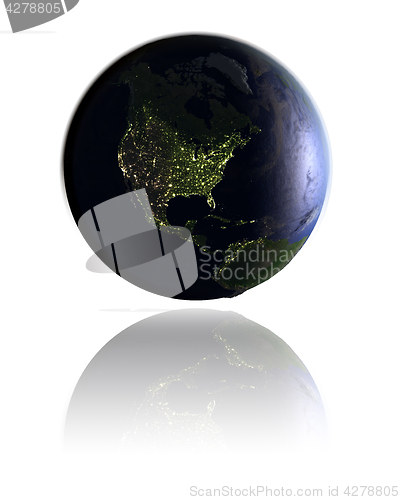 Image of North America on globe at night