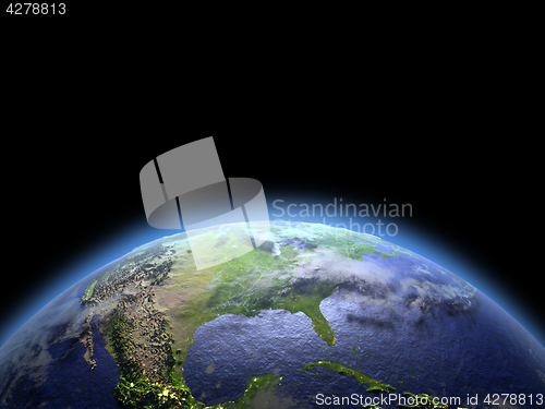 Image of North America from space at dawn