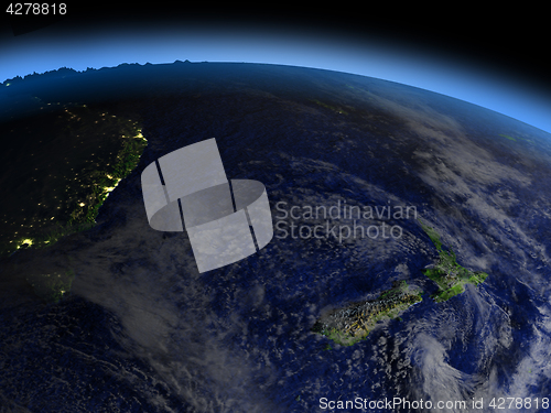 Image of New Zealand from space in evening