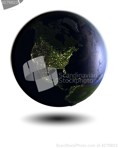 Image of North America on night globe
