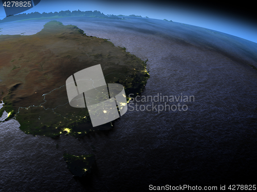 Image of East coast of Australia from space in evening