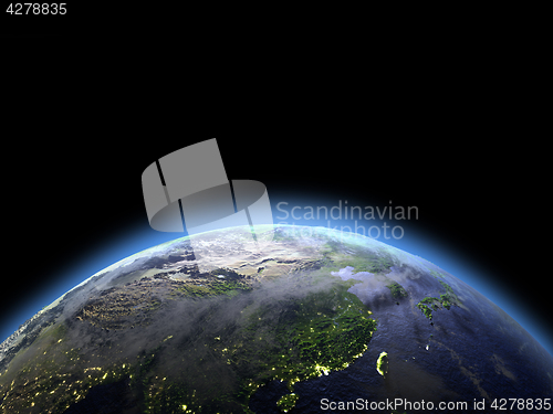 Image of East Asia from space at dawn