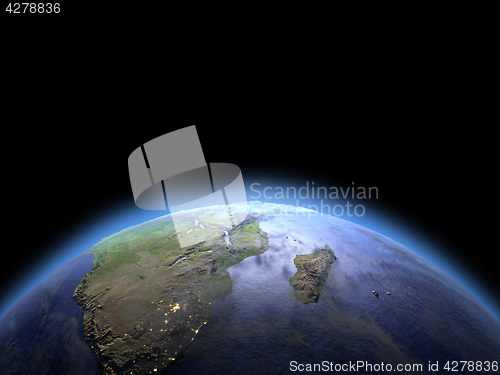 Image of South Africa from space at dawn