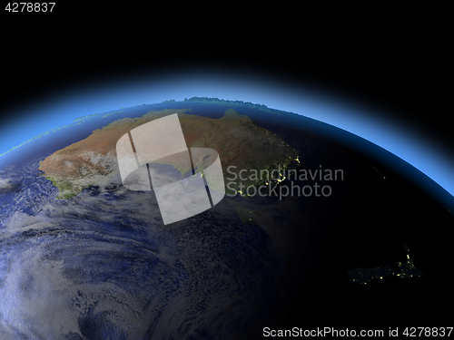 Image of Australia and New Zealand from space in evening