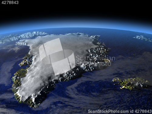 Image of Evening above Greenland and Iceland from space